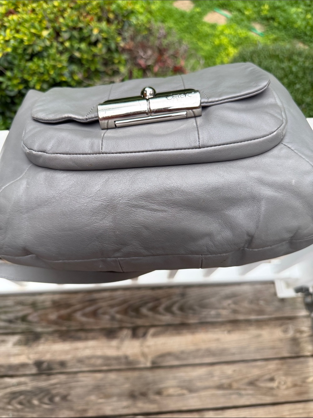 Coach Kristen Gray Leather Shoulder Bag with Polished Silver Turnlock XB Strap - Picture 12 of 17